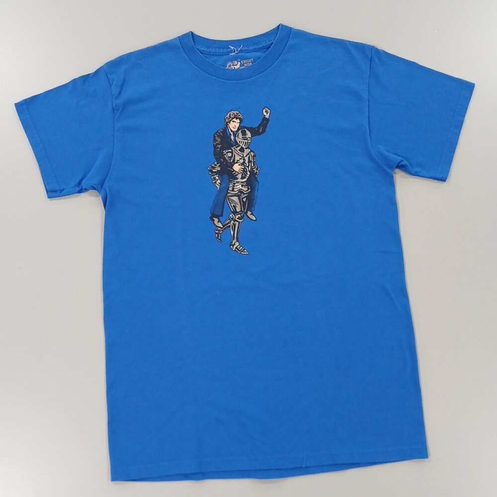 Threadless Men’s Knight Ride Blue Graphic Print Tee Cotton/Poly Medium USA
